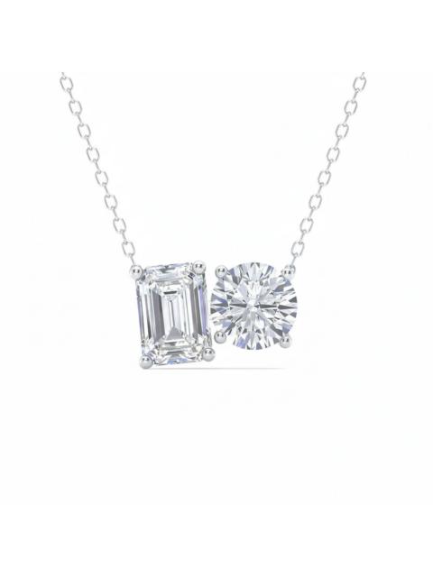 Other Designers Maulijewels 2.00 Carat Lab Grown Diamond Emarald and Round Cut Toi Et Moi Pendant Necklace in 14k go