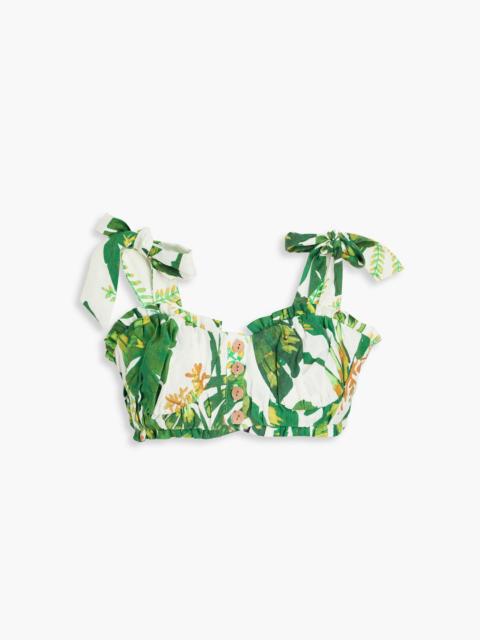FARM RIO Floral-print linen bra top