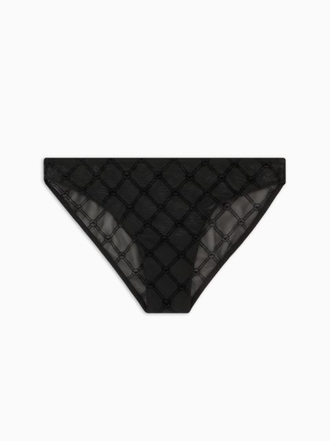 EMPORIO ARMANI Mesh Brazilian briefs with all-over flocked monogram
