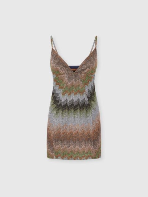 Missoni Sleeveless Viscose Lamé Mini Dress with Deep Neckline