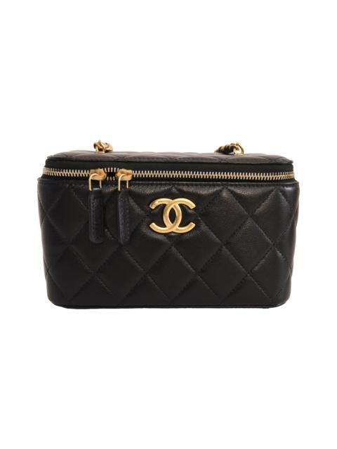 CHANEL Chanel Lambskin Quilted Vanity Case With Chain Black