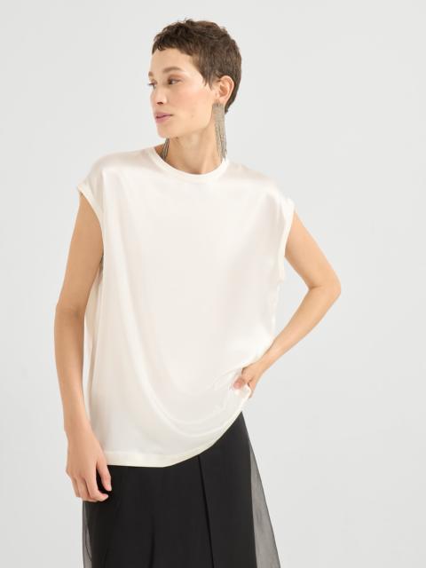 Brunello Cucinelli Stretch silk satin T-shirt with monili