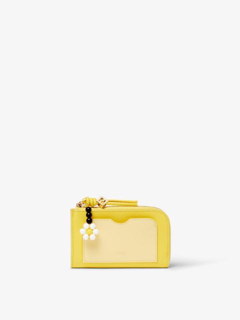 FENDI FF Diamonds Card Case Pouch Broom yellow leather card holder