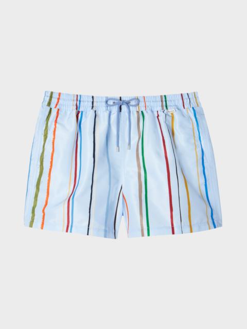 Paul Smith Light Blue 'Painted Stripe' Swim Shorts