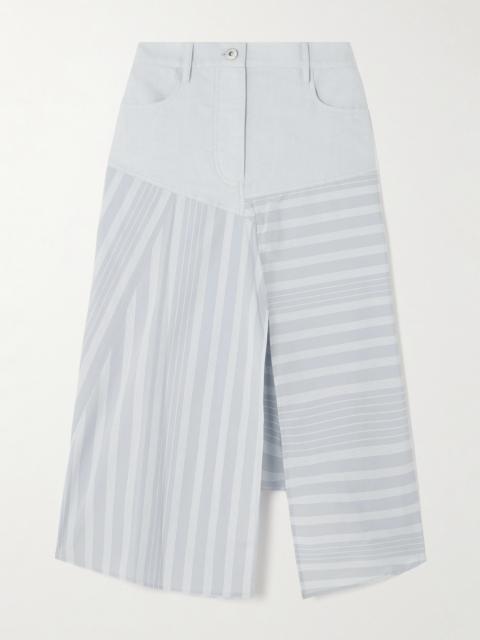 JW Anderson Asymmetric Striped Patchwork Cotton-poplin And Denim Midi Skirt