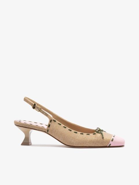 Larroudé Jenny Pump In Beige Raffia and Tulip and Seaweed Leather