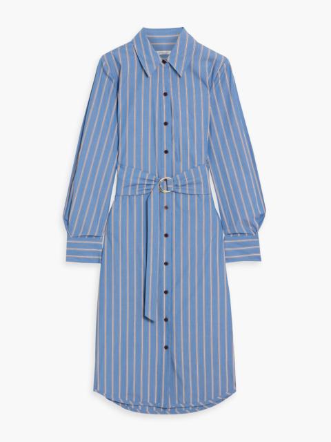 DEREK LAM 10 CROSBY Veronica belted striped cotton-poplin midi shirt dress