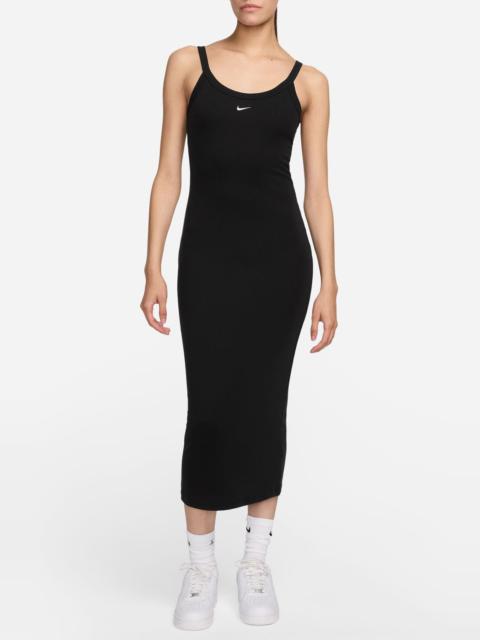 Nike Nike Sportswear Chill Knit Tight Rib Midi Dress in Black/Sail at Nordstrom