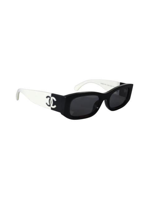 CHANEL Chanel Rectangle Acetate Frame Grey Lenses Sunglasses Black White