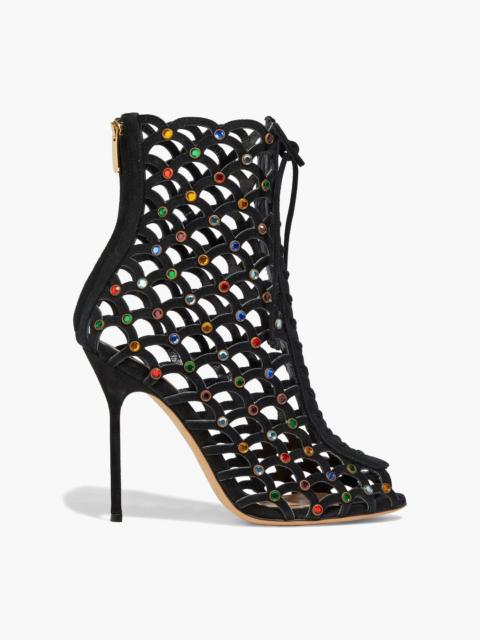 Other Designers Crystal-embellished laser-cut suede ankle boots