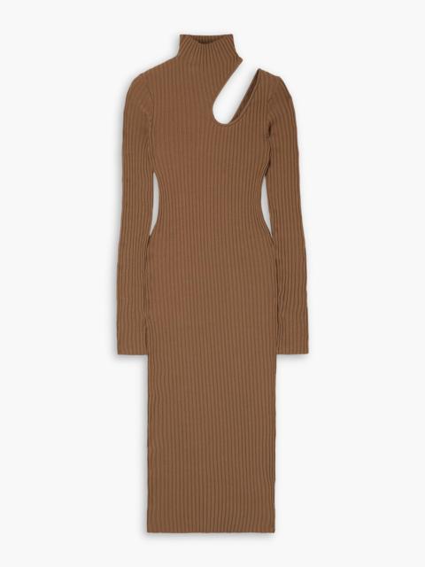 ANINE BING Victoria cutout ribbed cotton turtleneck midi dress