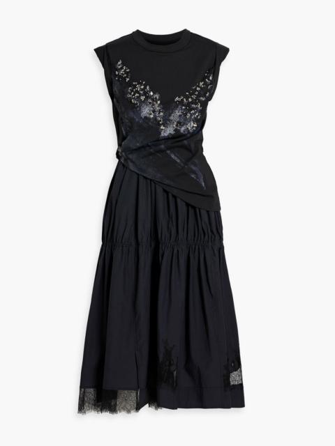 3.1 Phillip Lim Embellished jersey-paneled TENCEL™ and cotton-blend midi dress