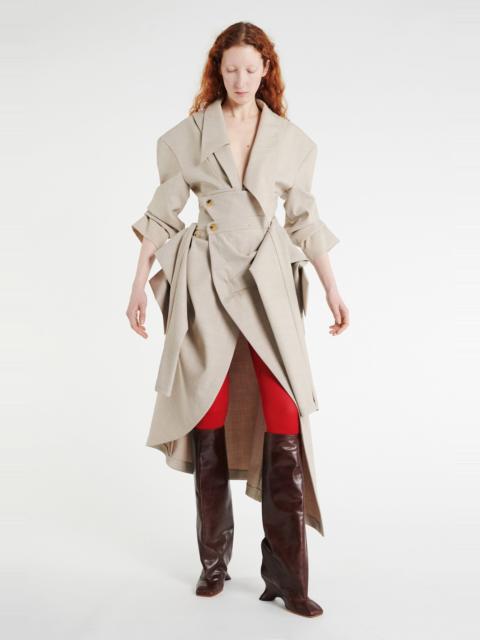 A.W.A.K.E. MODE TAILORED BODYSUIT WITH SHIRT COLLAR INSERT BEIGE MELANGE