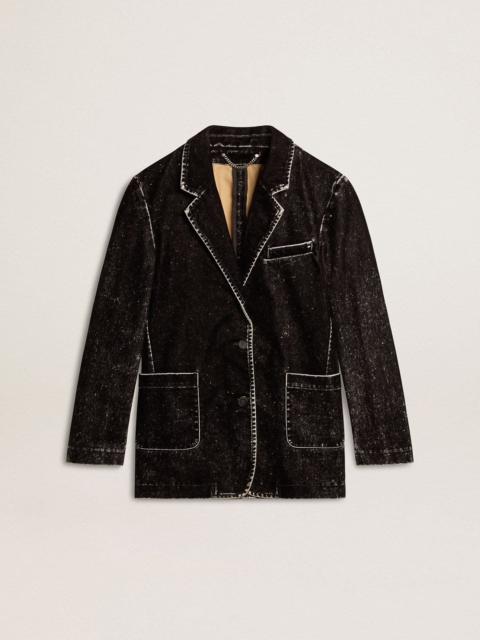 Golden Goose Women's black denim jacket with a velvet effect