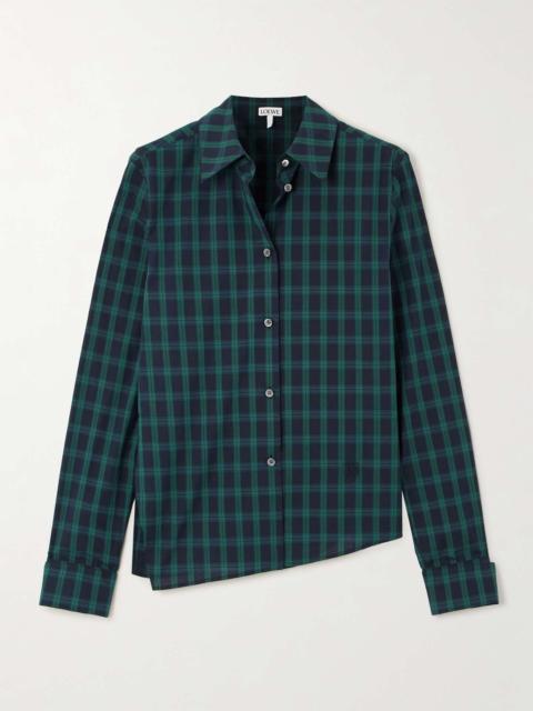 Asymmetric checked cotton-poplin shirt Navy