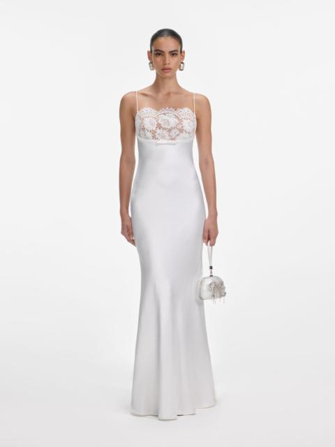 self-portrait White Satin Lace Maxi Dress