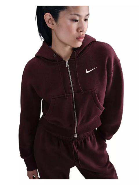 Nike Women's Sportswear Phoenix Fleece Loose Full-Zip Cropped Jacket -Burgundy