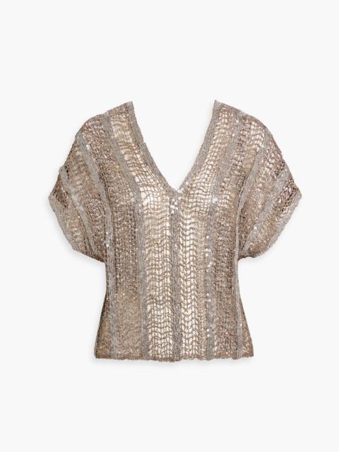 Brunello Cucinelli Sequin-embellished open-knit top