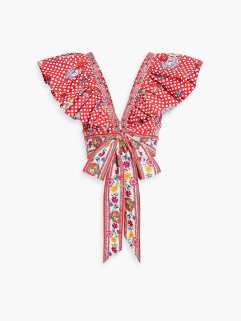 CAMILLA Cropped ruffled printed cotton-poplin top