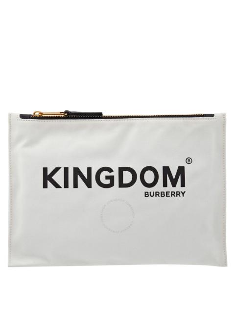 Open Box - Burberry Medium Kingdom Print Cotton Pouch In Chalk White