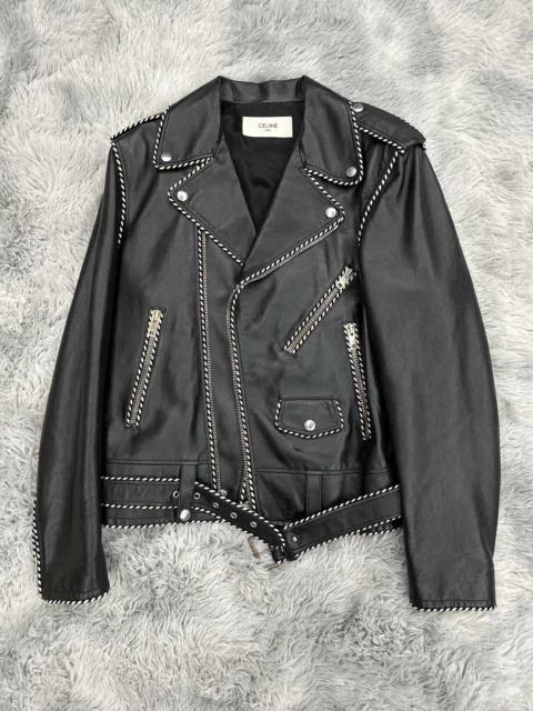 CELINE Celine 19FW  Multi-Zip Black and White Edge Leather Jacket