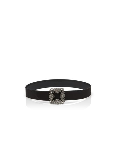 Manolo Blahnik Black Satin Crystal Buckled Belt