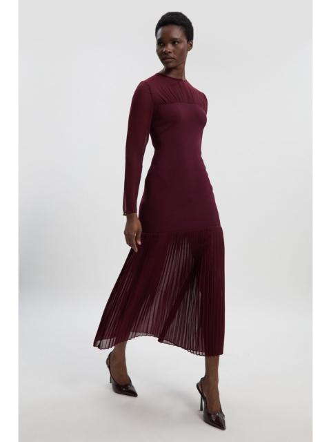 KAREN MILLEN Woven Knit Mix Pleated Midi Dress