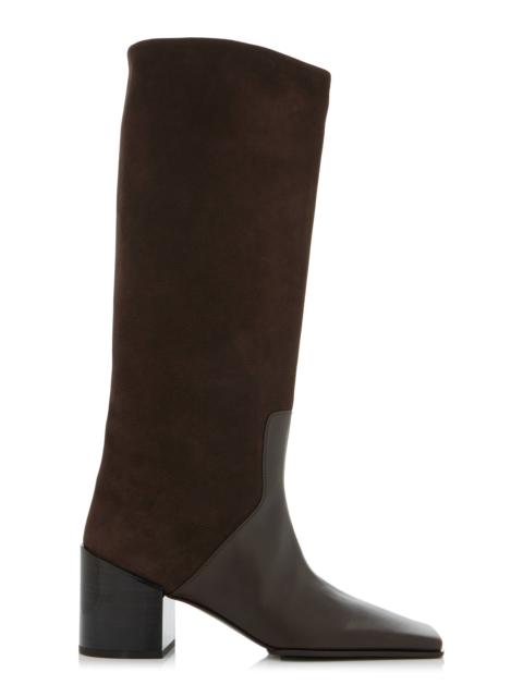 Alaïa Square Nubuck and Leather Knee Boots brown