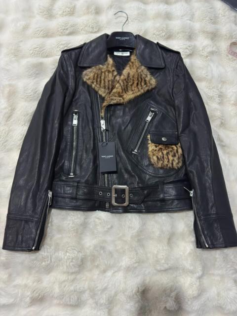 SAINT LAURENT Brand new Saint Laurent (YSL) 2014 original-season fur-trimmed leather jacket.