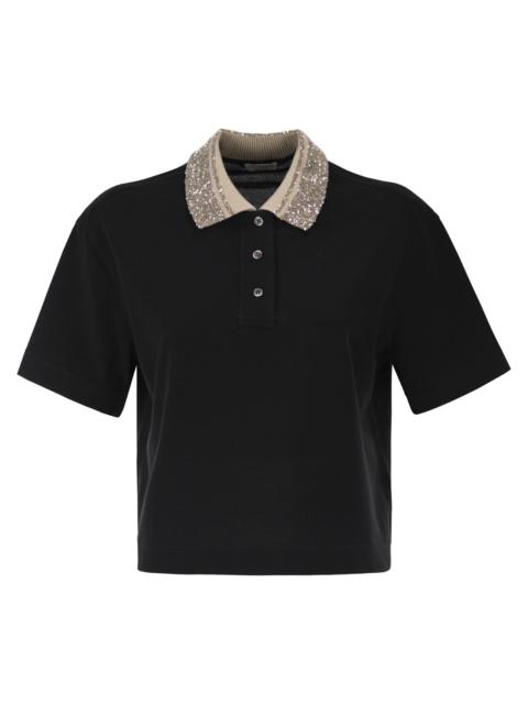 Brunello Cucinelli Brunello Cucinelli Women Cotton Jersey Polo Shirt With Dazzling Knit Collar