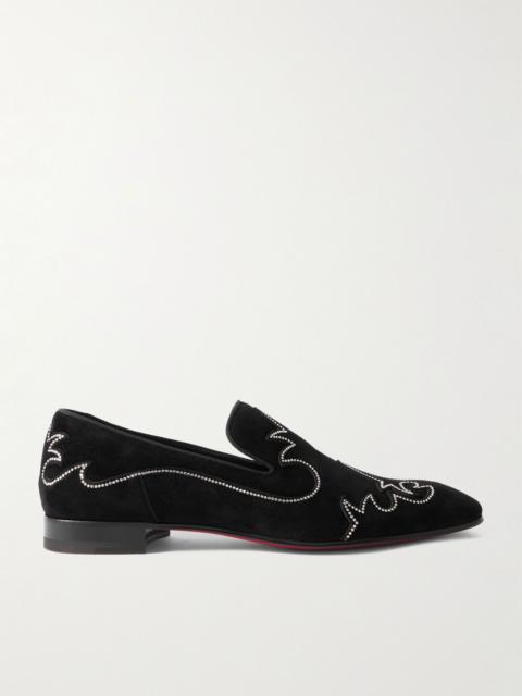 Christian Louboutin Dandysiago Grosgrain-Trimmed Embellished Velvet Loafers Black