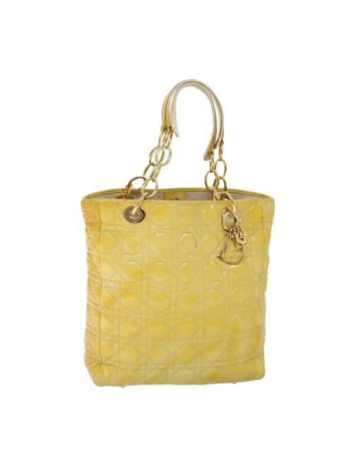Christian Dior Lady Dior Canage Chain Tote Bag Patent leather Yellow