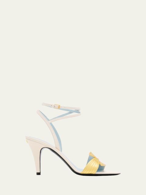 Valentino Foliage Mixed Leather Ankle-Strap Sandals