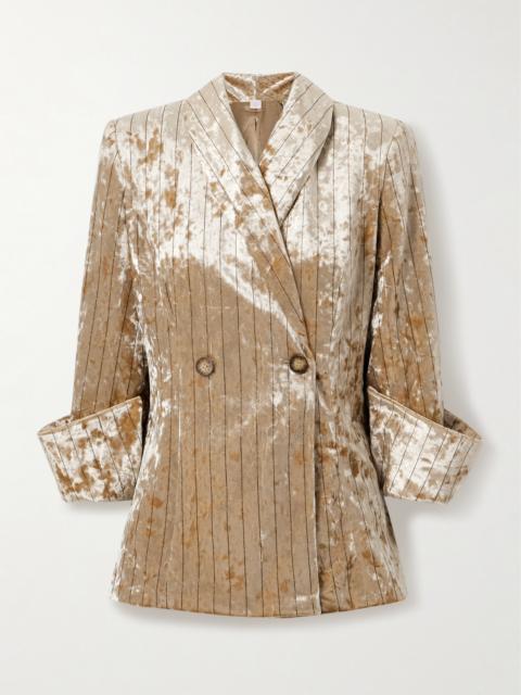 LORETTA CAPONI Quarzo Double-breasted Pinstriped Crushed-velvet Blazer