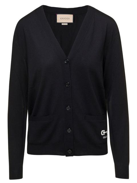 GUCCI Gucci Women Black V-Neck Button Up Cardigan In Wool Woman