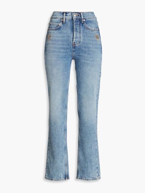 maje Crystal-embellished high-rise straight-leg jeans