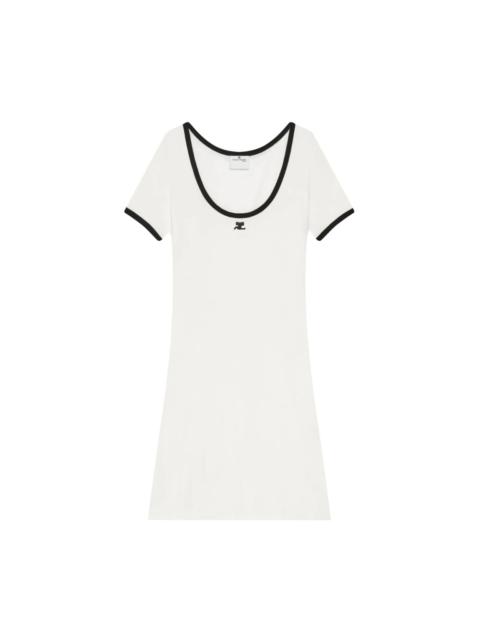 WHITE LOGO EMBROIDERED SCOOP NECK DRESS