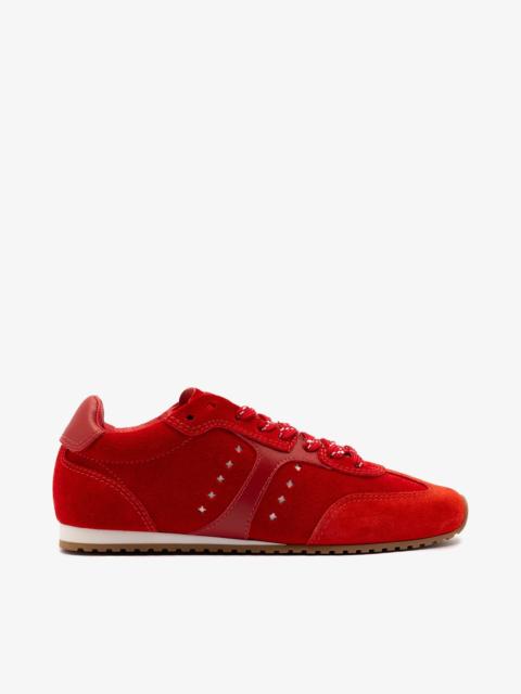 Larroudé Stella Sneaker In Scarlet Suede and Blood Red Leather