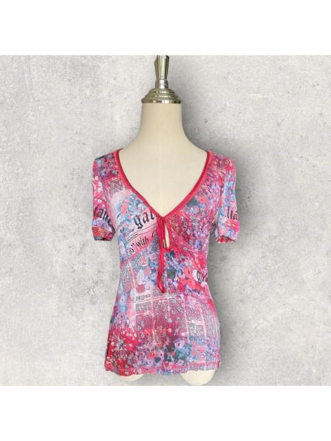 John Galliano 2000’s Newspaper Gazette Floral Top