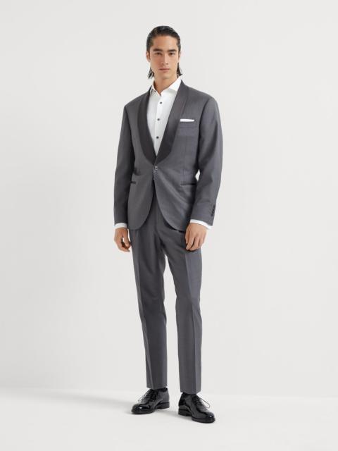 Brunello Cucinelli Lightweight virgin wool and silk twill tuxedo with shawl lapel jacket and double-pleated trousers