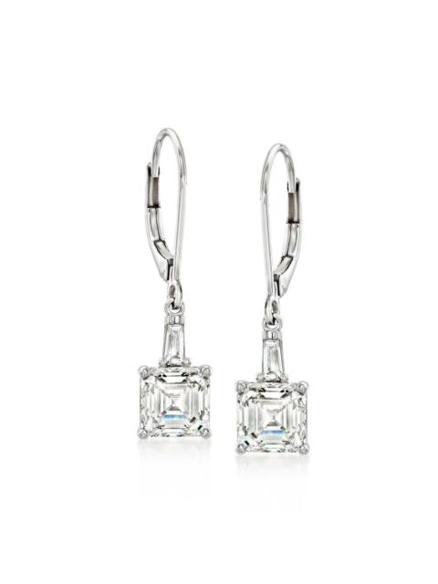 Other Designers Brilliant Diamond 3.15 Carat Asscher & Baguette Lab Grown Diamond Dangle Earrings in 14K White Gold,