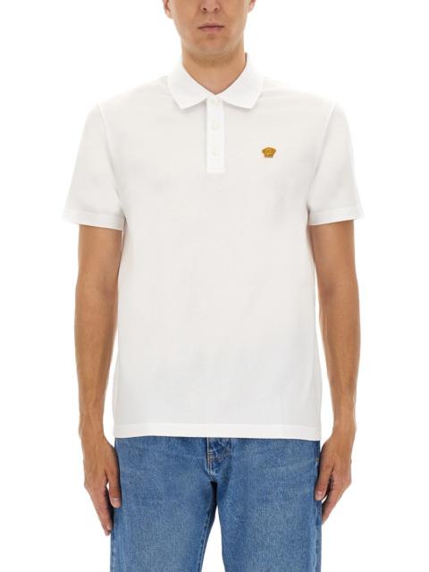 Versace Men Piquet Polo Shirt With Embroidery