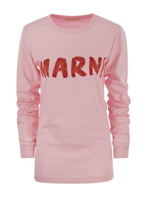 MARNI LONG-SLEEVED COTTON T-SHIRT WITH MARNI LETTERING