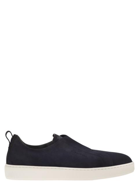 Santoni Santoni Men Suede Leather Slip-On Trainers With Rubber Sole