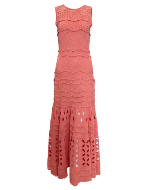 ULLA JOHNSON Lakshmi Eyelet Knit Dress in Coral Peony