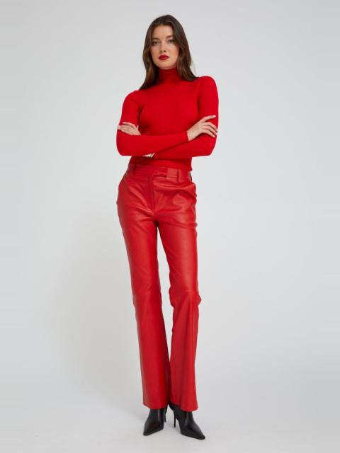 SPRWMN RED LEATHER MICRO FLARE TROUSERS