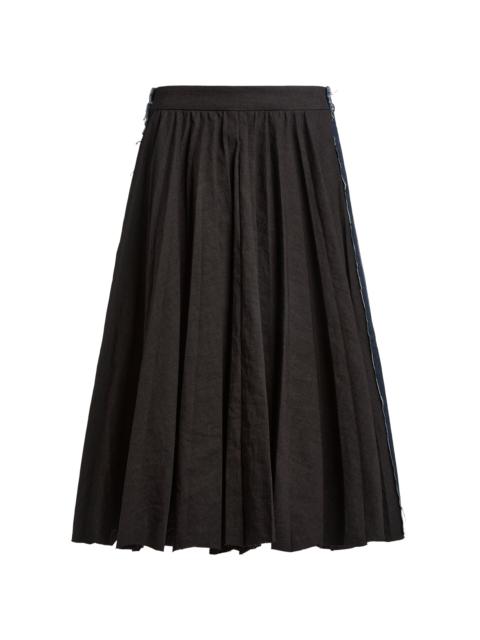 BALENCIAGA Hybrid Pleated Wool-Ramie Midi Skirt black