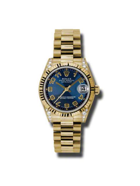 ROLEX Rolex Datejust Lady 31 Blue Concentric Circle Dial 18K Yellow Gold President Automatic Ladies Watch 