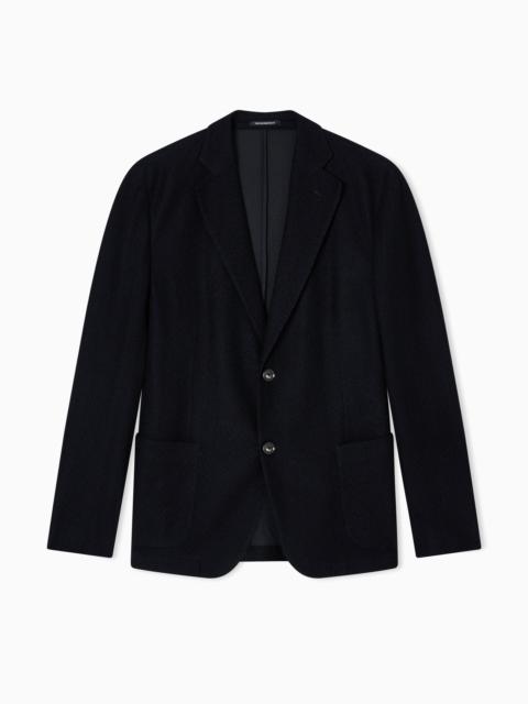 EMPORIO ARMANI ICON SINGLE-BREASTED JACKET IN CHEVRON-MOTIF WOOL