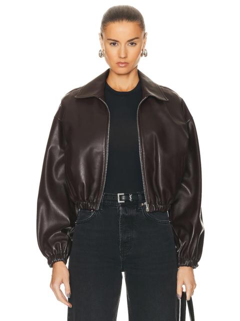NOUR HAMMOUR Luna Cropped Leather Bomber Jacket